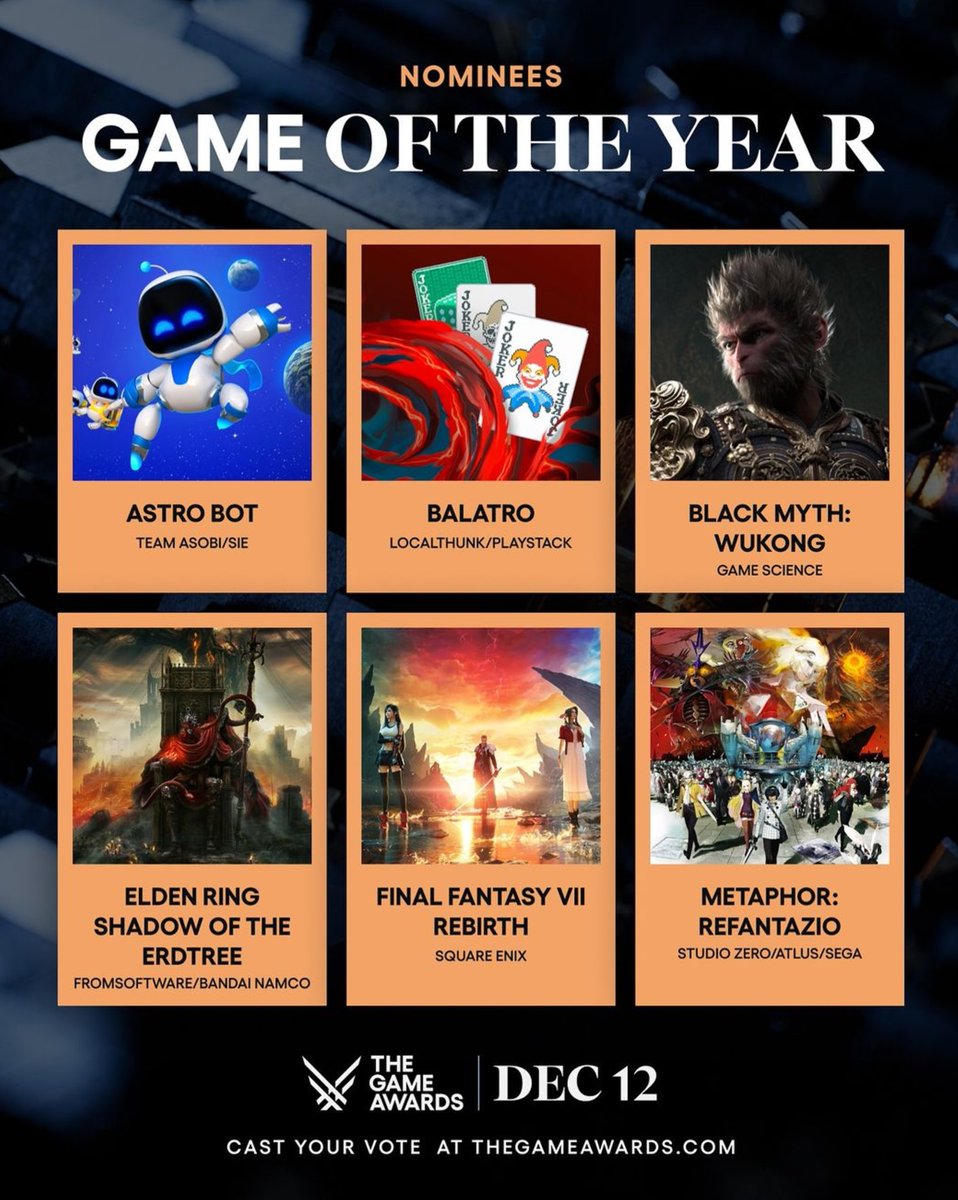 miracleplaygg's tweet photo. Which game will take the crown? 🎮🔥
The nominees for Game of the Year at The Game Awards 2024 are here! Who’s your pick? 🤔

👉 https://t.co/dJd7gFSP1r https://t.co/qZyUK1LdpV