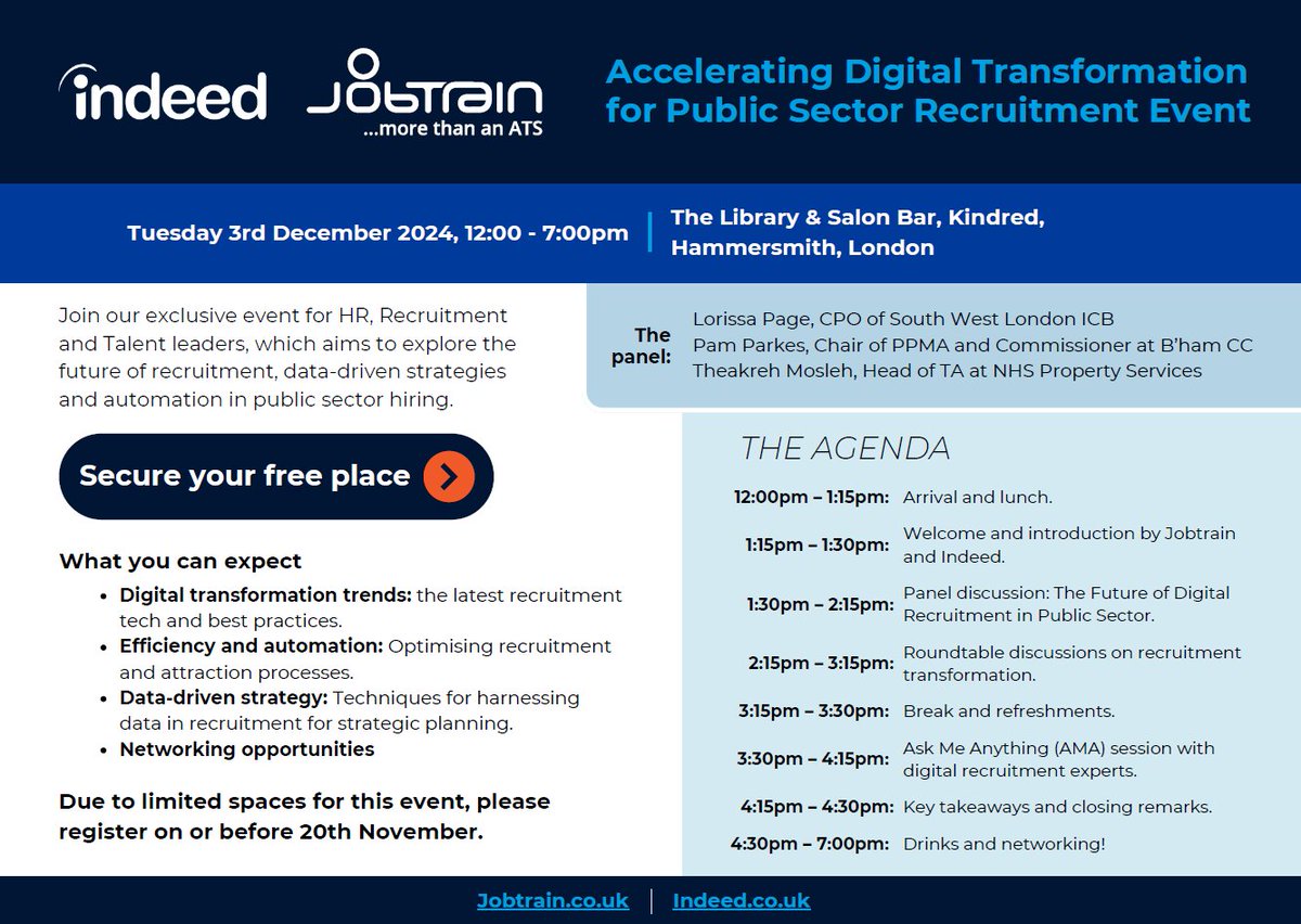 Dear PPMA members, join this  exclusive Lunch, Learn, and Network event co-hosted by <a href="/indeed/">Indeed</a> and @JobtrainATS on Tuesday, 3rd December 2024, 12:00 PM – 7:00 PM at The Library and Saloon Bar, Kindred, Hammersmith
This event will bring together senior leaders in people management