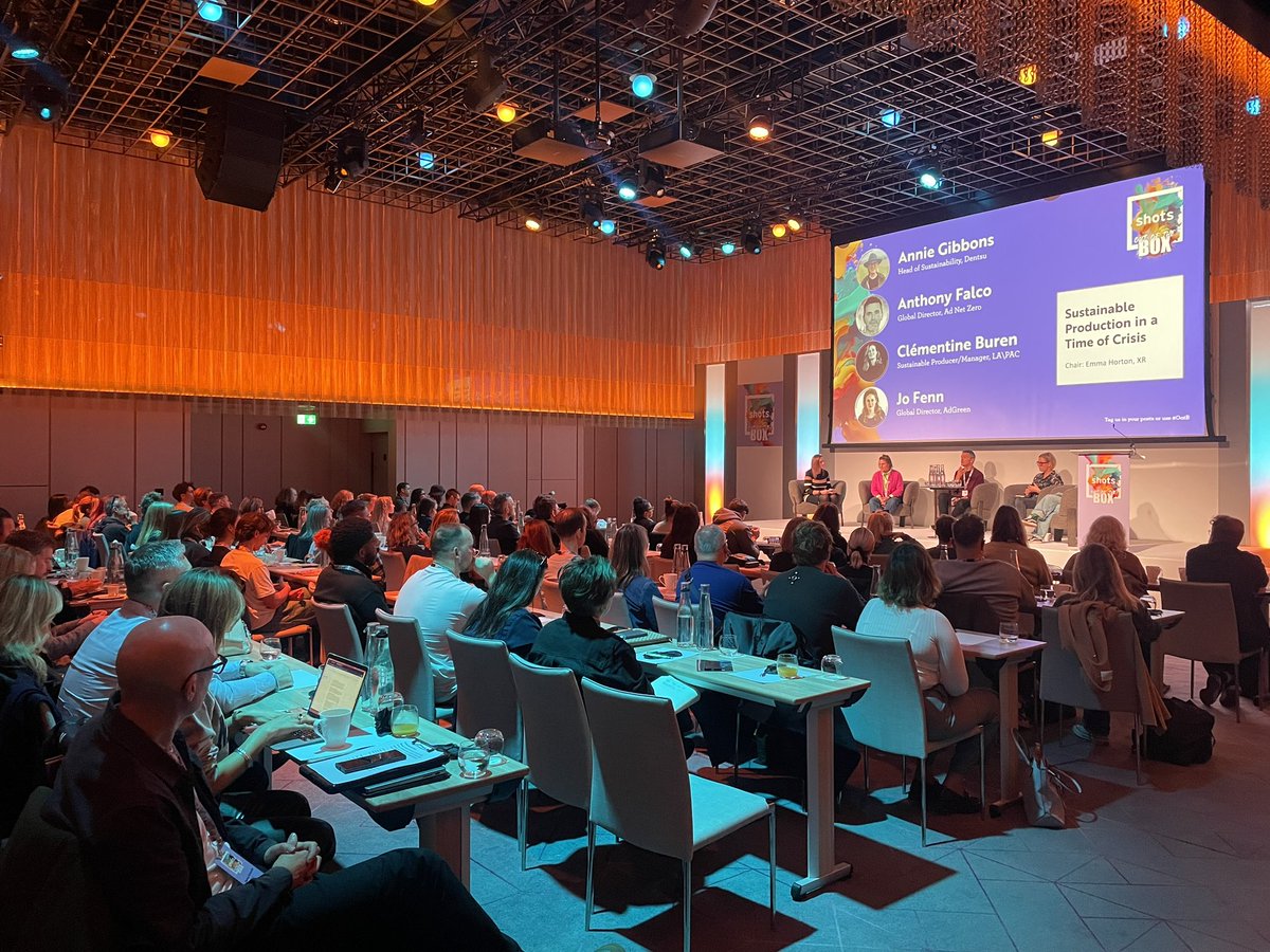 shotscreative's tweet image. shots Out of the Box, first session “Sustainable Production in A Time of Crisis” is well on the way🌍 

Anthony Falco #AdNetZero talks about how there has been an increase in requests from clients to understand their sustainability commitment.
