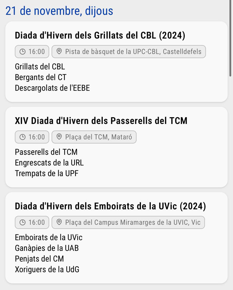📣 Ara sí! Aquesta setmana donem inici al tram d’hivern amb 3 diades dijous:
🔹Diada dels <a href="/GrillatsCBL/">Grillats del CBL</a> a Castelldefels
🔹XIV Diada dels <a href="/Passerells/">Passerells</a> a Mataró
🔹Diada dels <a href="/EmboiratsUvic/">EmboiratsUVIC</a> a Vic

🔴 Podreu seguir-les totes en directe a 👉 sigac.cat! 
#castells #SiGAC