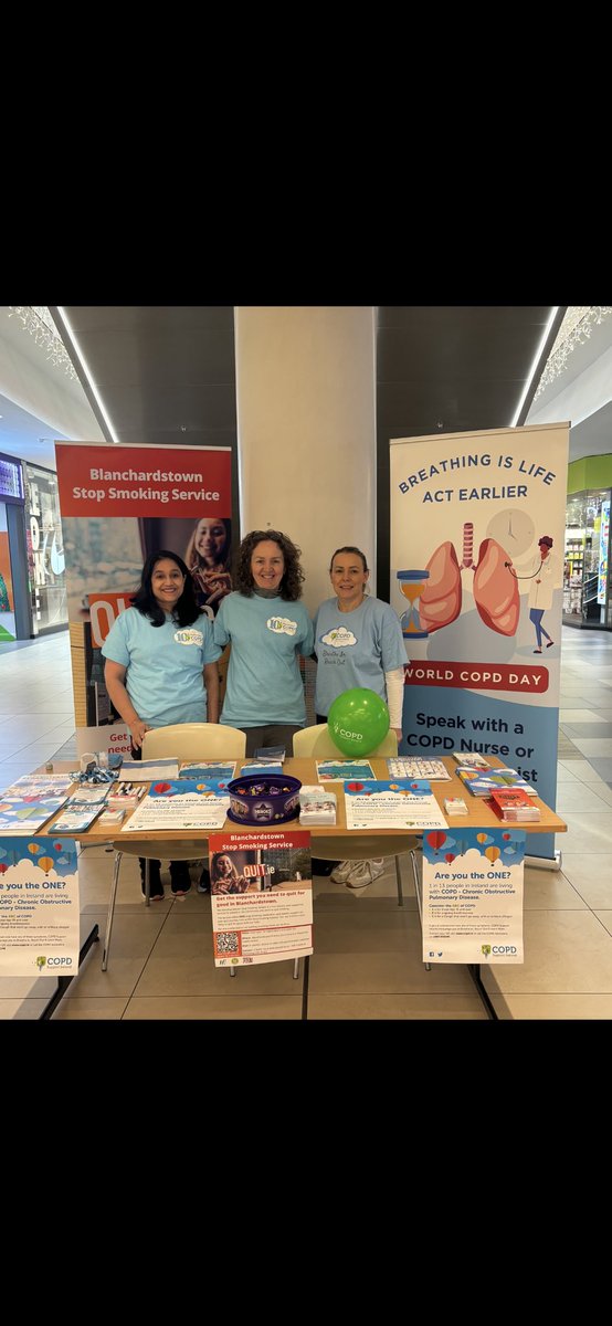 Come visit our stand in Blanchardstown Shopping Centre today for information on COPD and our Free Stop Smoking service #COPD ⁦<a href="/NCPRespiratory1/">@NCPRespiratory</a>⁩ ⁦<a href="/COPDSupportIre/">COPD Support Ireland</a>⁩ ⁦<a href="/GOLD_COPD/">GOLD COPD</a>⁩