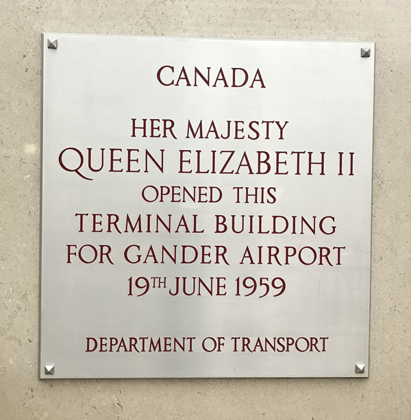 Queen Elizabeth II visited the town in 1959,  to officially open the new terminal at Gander airport. It was said, this gesture was her way thanking the airport for its service in WWII.