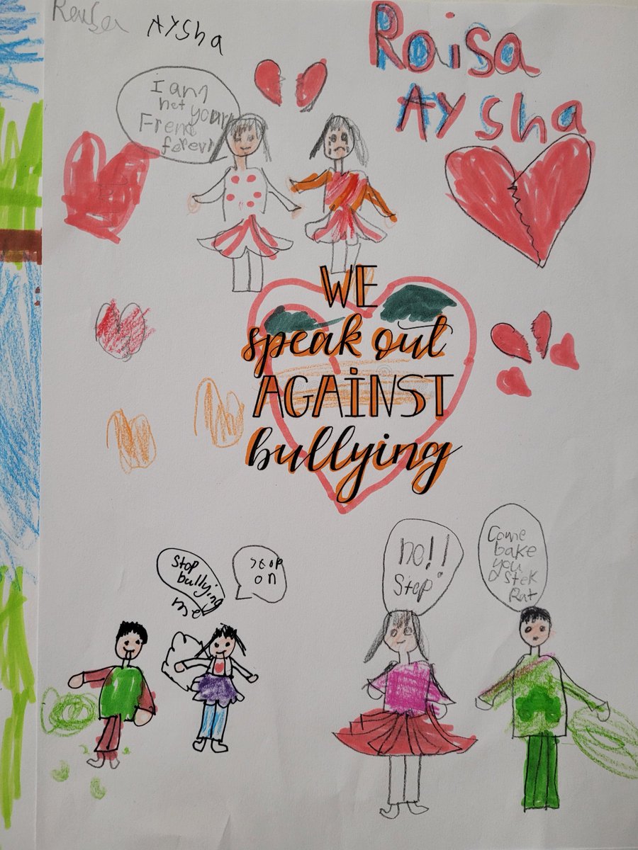 Year 2 Marie Curie class made posters for friendship week. They spoke about ways we can speak up if we see someone is being bullied. They then made a list of adults we can talk to about it.