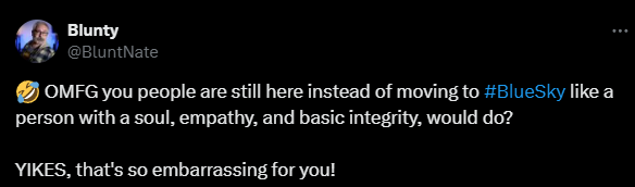 I see this bloke on Reddit all the time. He's been banned from at least two MH communities for being extremely volatile &amp; rude. 

I don't think people who spend their free time trying to tear down everyone they come into contact with can speak about empathy or integrity, tbh. 🧐