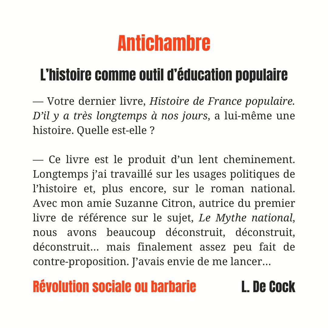 🛋 Antichambre
« L’histoire comme outil d’éducation populaire » 
Quelle est l’histoire de l’Histoire de France populaire ? Entretien avec Laurence De Cock.
À lire en intégralité ici 👉 agone.org/5342-2/
Une première version de l'article est parue sur le <a href="/cafepedagogique/">Le café pédagogique</a>