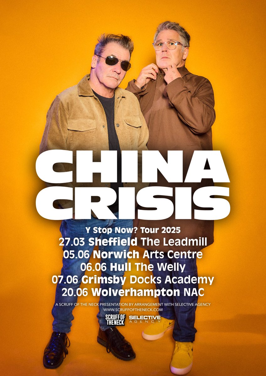 Scruff of the Neck (@scruffoftheneck) on Twitter photo 🆕JUST ANNOUNCED: 80s new-wave legends <a href="/ChinaCrisisUK/">China Crisis</a> announce the ‘Y Stop Now?’ Tour for 2025, with dates in Sheffield, Norwich, Hull, Grimsby and Wolverhampton.
Tickets on sale Friday 10am.
🎟️ - fatsoma.com/chinacrisismus… 🆕JUST ANNOUNCED: 80s new-wave legends <a href="/ChinaCrisisUK/">China Crisis</a> announce the ‘Y Stop Now?’ Tour for 2025, with dates in Sheffield, Norwich, Hull, Grimsby and Wolverhampton.
Tickets on sale Friday 10am.
🎟️ - fatsoma.com/chinacrisismus…
