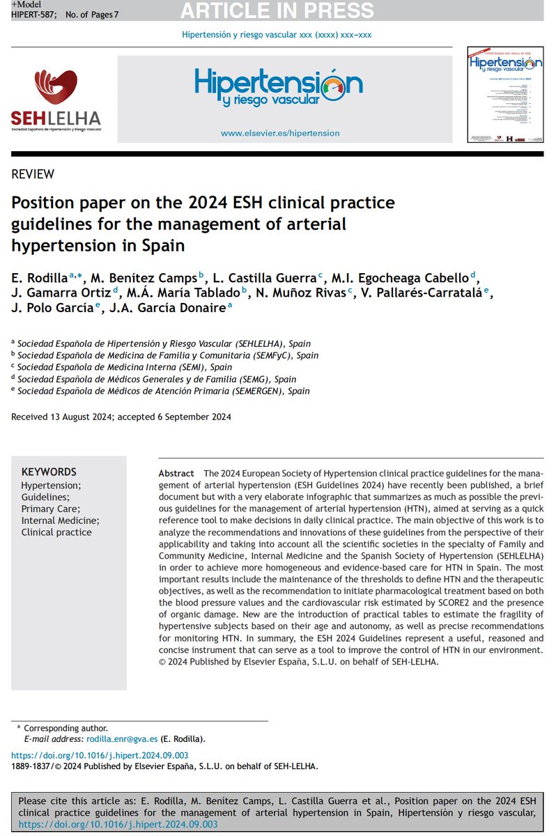 Vicente Pallares (@vic_pallares) on Twitter photo 🆕📰REVIEW: Position paper on the 2024 ESH clinical practiceguidelines for the management of arterialhypertension in Spain.
<a href="/SEMERGENap/">SEMERGEN | Médicos de AP #YoPrefieroMFyC</a> <a href="/gt_hta/">Gt.HTA y ECVSEMERGEN</a> <a href="/SEMG_ES/">SEMG 🩺 #OrgullososDeEstarALaCabecera👩⚕️👨⚕️</a> <a href="/SEHLELHA140_90/">SEH-LELHA</a> <a href="/Sociedad_SEMI/">Sociedad Española de Medicina Interna (SEMI)</a> <a href="/semfyc/">semFYC</a>
🔗authors.elsevier.com/c/1k7lu6jZFSoD… 🆕📰REVIEW: Position paper on the 2024 ESH clinical practiceguidelines for the management of arterialhypertension in Spain.
<a href="/SEMERGENap/">SEMERGEN | Médicos de AP #YoPrefieroMFyC</a> <a href="/gt_hta/">Gt.HTA y ECVSEMERGEN</a> <a href="/SEMG_ES/">SEMG 🩺 #OrgullososDeEstarALaCabecera👩⚕️👨⚕️</a> <a href="/SEHLELHA140_90/">SEH-LELHA</a> <a href="/Sociedad_SEMI/">Sociedad Española de Medicina Interna (SEMI)</a> <a href="/semfyc/">semFYC</a>
🔗authors.elsevier.com/c/1k7lu6jZFSoD…