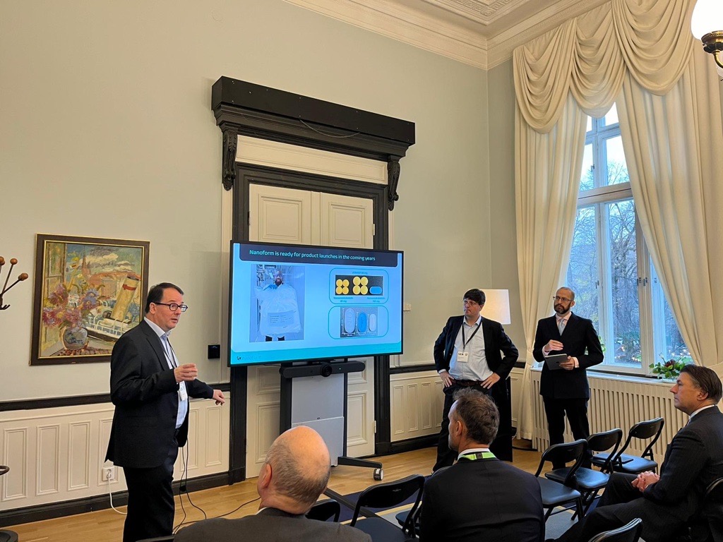📍 On the road with Nanoform's leaders!

Today, CEO Edward Hæggström, CFO Albert Haeggström, &amp; IR Director Henri von Haartman are at SEB Healthcare Seminar 2024 in Stockholm, hosted by Christopher Uhde, presenting our innovations &amp; meeting investors.