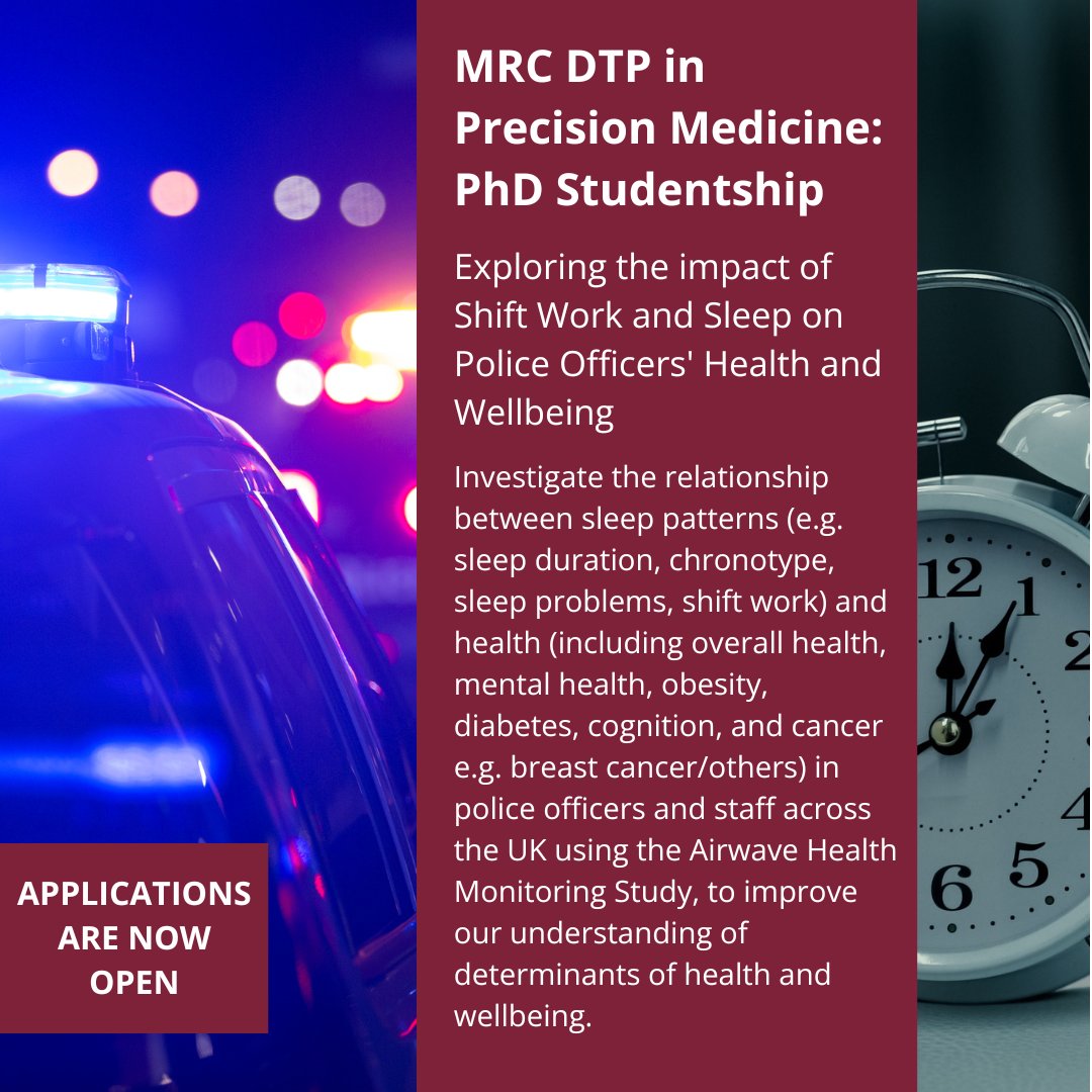 Improving Health (@thesphsu) on Twitter photo 🚨PhD opportunity🚨
Research the relationship between sleep patterns & health in police officers💤🚓
Join an excellent supervisory team led by <a href="/EvangeliaDemou/">Evangelia</a>, supported by <a href="/The_MRC/">Medical Research Council</a> <a href="/EdinburghUni/">The University of Edinburgh</a> & <a href="/UofGlasgow/">University of Glasgow</a>
Learn more: tinyurl.com/56v79jkz
#SleepResearch #HealthResearch 🚨PhD opportunity🚨
Research the relationship between sleep patterns & health in police officers💤🚓
Join an excellent supervisory team led by <a href="/EvangeliaDemou/">Evangelia</a>, supported by <a href="/The_MRC/">Medical Research Council</a> <a href="/EdinburghUni/">The University of Edinburgh</a> & <a href="/UofGlasgow/">University of Glasgow</a>
Learn more: tinyurl.com/56v79jkz
#SleepResearch #HealthResearch