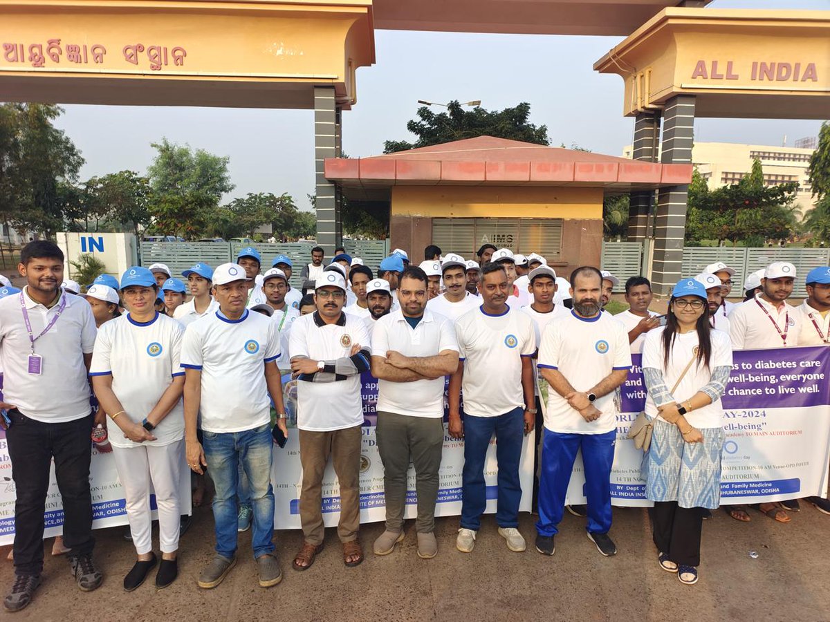 AIIMSBhubaneswr's tweet photo. #Walkathon, #Yoga session, awareness programmes &amp; academic discussions organised to mark #WorldDiabetesDay observation @AIIMSBhubaneswr led by dept. of Endocrinology &amp; Metabolism.
"Diabetes and wellness" theme highlights importance of physical activity. https://t.co/4FpPGuN3JW
