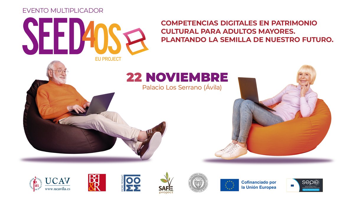 UCAVILA_'s tweet photo. 📣 Evento multiplicador del proyecto @seed4os 👉"Competencias digitales en patrimonio cultural para adultos mayores. Plantando la semilla de nuestro futuro." 

📆 22 de noviembre
⌚ 11:00 h
📍 Palacio Los Serrano

¡Os esperamos! https://t.co/veHs6Vhnwk