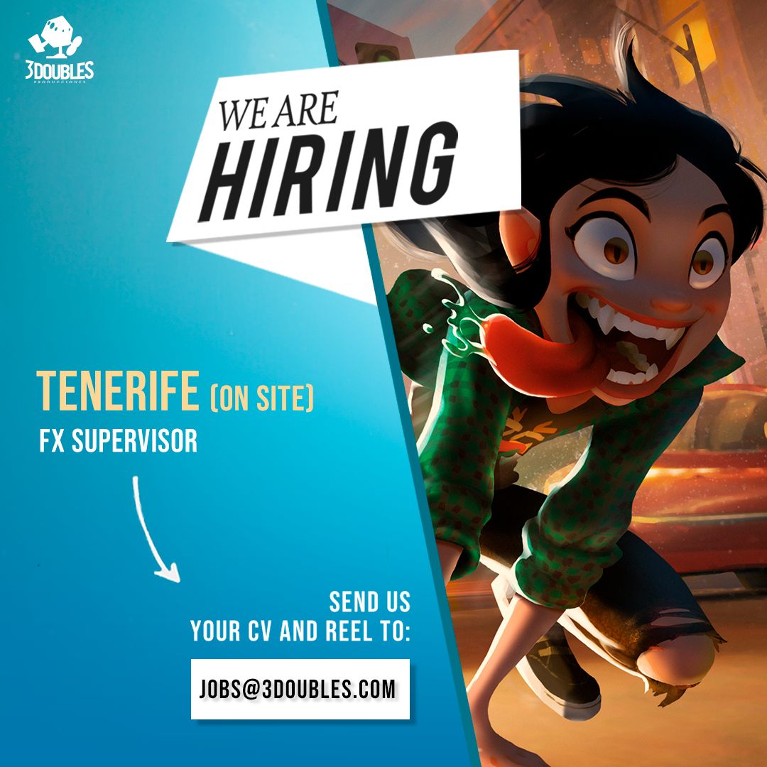 📢 𝗪𝗘'𝗥𝗘 𝗛𝗜𝗥𝗜𝗡𝗚

We are looking for a talented and passionate FX Supervisor to join our team in Tenerife! 🎬

If you’re excited about animation, love creating stunning visual effects, and want to make an impact, we want to hear from you! Apply now! 📧 jobs@3doubles.com