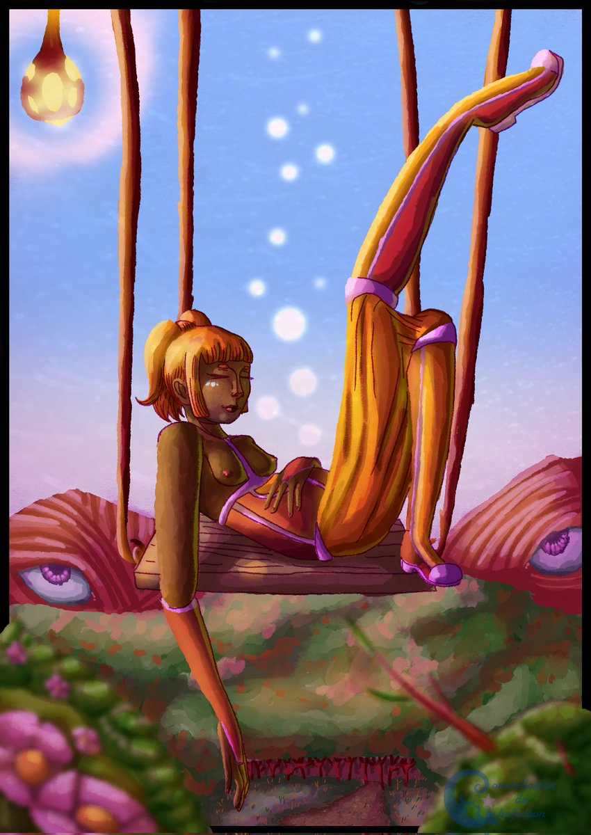 chafuleon's tweet photo. Iona aimait lézarder sur sa balançoire, délicatement bercé par le Planeteavora Polycephalum. Au-dessus de tout, elle avait une vue incroyable sur l’intérieur de la bête. Ces instants étaient un pur moment de complicité entre eux. Elle se laissait tomber dans les bras de Morphée. https://t.co/rrvg1sbAJS
