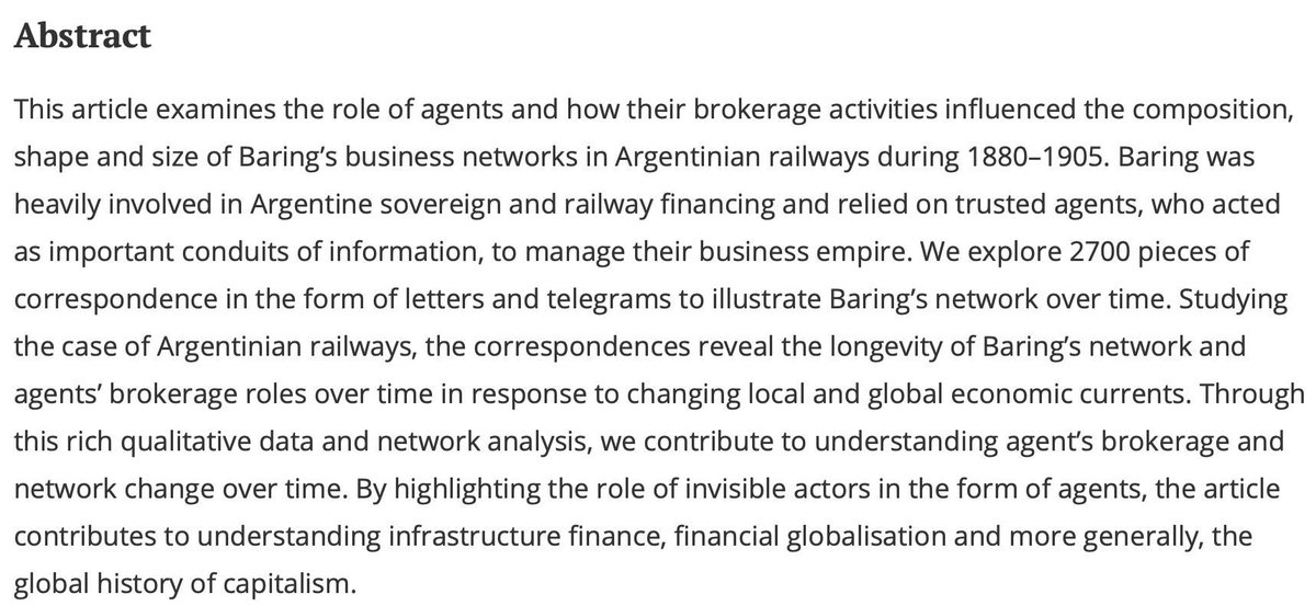 businesshistory (@bh__journal) on Twitter photo What challenges and opportunities did Baring Brothers' agents face in their brokerage roles in #Argentina?
🆕 #article #bizhis 👉 doi.org/10.1080/000767…
Agents, #brokerage and Argentinian railways 1880–1905
By <a href="/tehreem_husain/">Tehreem Husain</a> <a href="/LSEnews/">LSE</a> and Emily Buchnea <a href="/UniofNewcastle/">Newcastle University</a> What challenges and opportunities did Baring Brothers' agents face in their brokerage roles in #Argentina?
🆕 #article #bizhis 👉 doi.org/10.1080/000767…
Agents, #brokerage and Argentinian railways 1880–1905
By <a href="/tehreem_husain/">Tehreem Husain</a> <a href="/LSEnews/">LSE</a> and Emily Buchnea <a href="/UniofNewcastle/">Newcastle University</a>