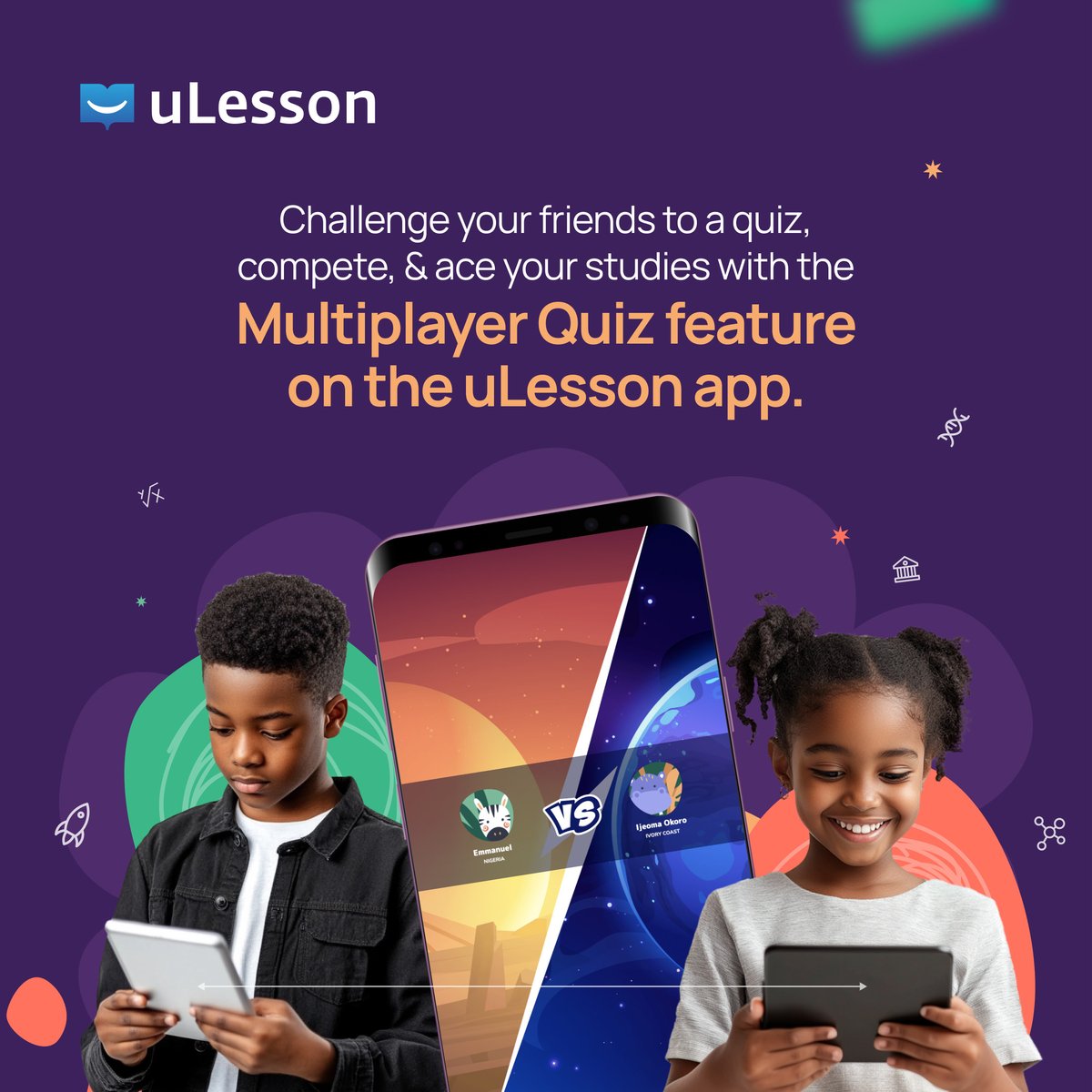 ulessonapp's tweet image. With the uLesson app Multiplayer Quiz feature, learning becomes a fun and friendly competition! Test your knowledge, challenge your friends, and rise to the top of the leaderboard.💪
Make your study sessions more exciting!🥳
#uLesson #uLessonApp #LoveLearning #MultiplayerQuiz