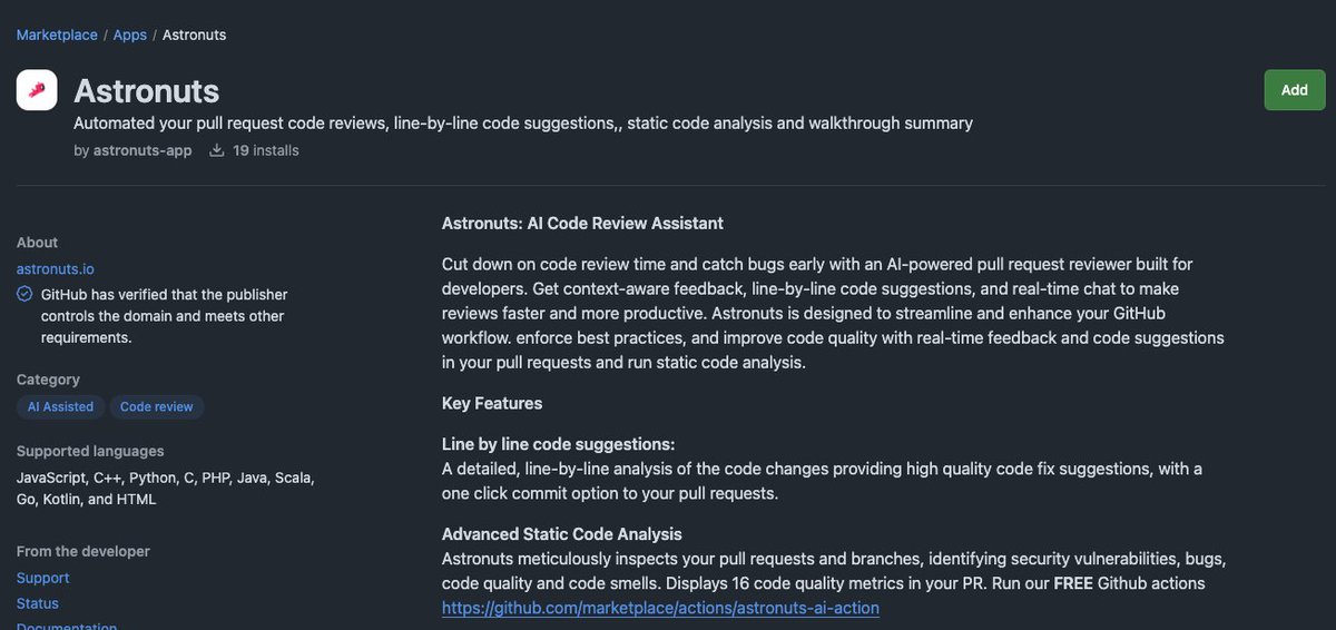 Why I didn't know this AI tool before !! 🤯🥹

Astronuts: Your AI-Powered Code Review Assistant 🚀

Review the Code &amp; Fix in Seconds ⚡👇

🔎 PR Reviews &amp; Summaries
🦾 Code Suggestions &amp; Auto-fixes
🗣️ Analysis &amp; Quality Metrics

Try it now: github.com/marketplace/as…

Thread 🧵👇