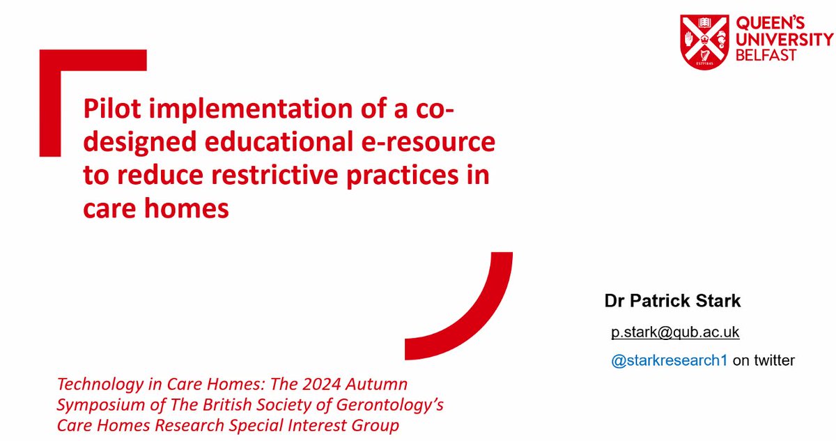 BSGcarehomes's tweet image. Now we move on to hear from @starkresearch1 who is presenting on #implemention of a resource to reduce #restrictive practices in #carehomes  - this #codesigned project involved @GaryMitchellRN @crbrownwilson and #partnership with colleagues in practice