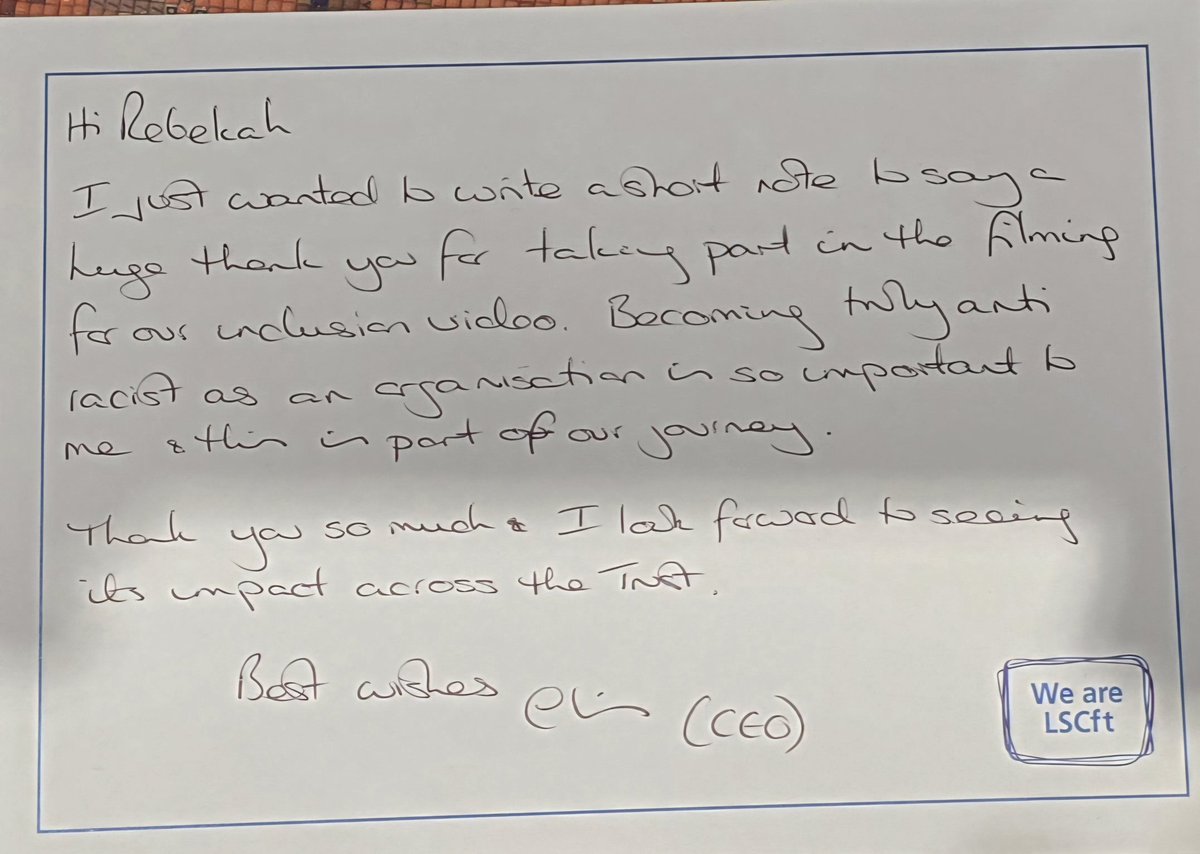 Rebekah Nwaka (@rebekahnwaka) on Twitter photo Came home last week to this amazing post card. Thank you so much <a href="/ChrisOliverNHS/">Chris Oliver</a>, things like this really mean a lot. <a href="/WeAreLSCFT/">Lancashire & South Cumbria NHS Foundation Trust</a> @LSCftCulture amazing video with a really powerful message, <a href="/BeduMensah/">candace bedu-mensah</a> did an amazing job putting this together ❤️ Came home last week to this amazing post card. Thank you so much <a href="/ChrisOliverNHS/">Chris Oliver</a>, things like this really mean a lot. <a href="/WeAreLSCFT/">Lancashire & South Cumbria NHS Foundation Trust</a> @LSCftCulture amazing video with a really powerful message, <a href="/BeduMensah/">candace bedu-mensah</a> did an amazing job putting this together ❤️