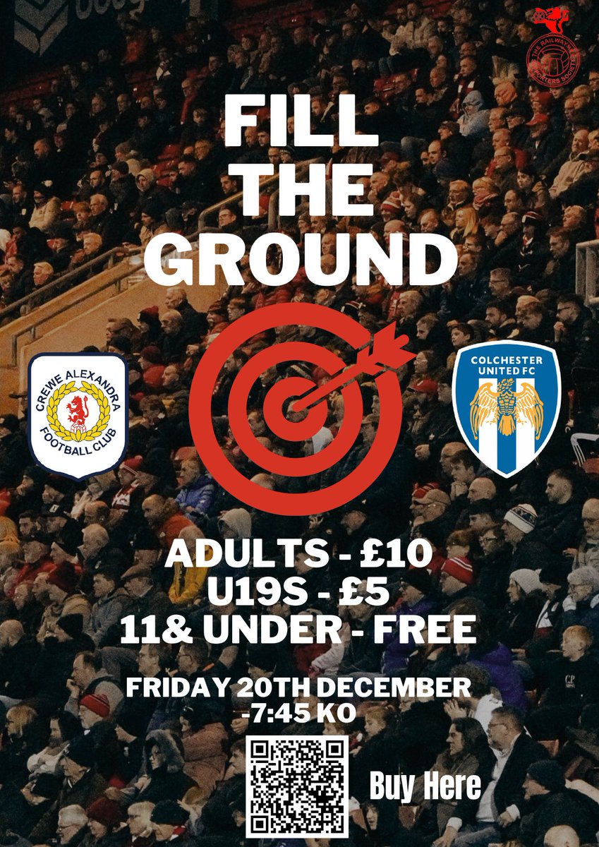 The Railwaymen (@therailwaymensg) on Twitter photo Who would like a SELL OUT on Friday 20th December when #crewealex entertain Colchester ? ๐โโ๏ธ๐โโ๏ธ
Letโs all work together and make it happen.
Similar to last year - we are after volunteers for poster and leaflet drops and ask all fans to share each tweet
Letโs make this happen ๐ Who would like a SELL OUT on Friday 20th December when #crewealex entertain Colchester ? ๐โโ๏ธ๐โโ๏ธ
Letโs all work together and make it happen.
Similar to last year - we are after volunteers for poster and leaflet drops and ask all fans to share each tweet
Letโs make this happen ๐