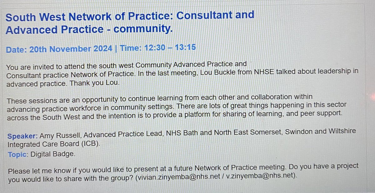 Great opportunity to learn about digital badge, 
South West Community Network of Practice…
