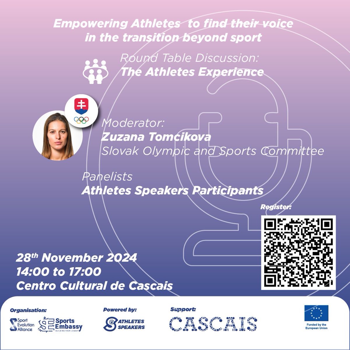 Athletes Speakers Conference!
28th November, between 14h00 and 17h00
Centro Cultural de Cascais
Featuring the inspiring Zuzana Tomcikova and her guests! 
Don't miss this chance to transform your career! Empowering Athletes to find their voice in the transition beyond sport