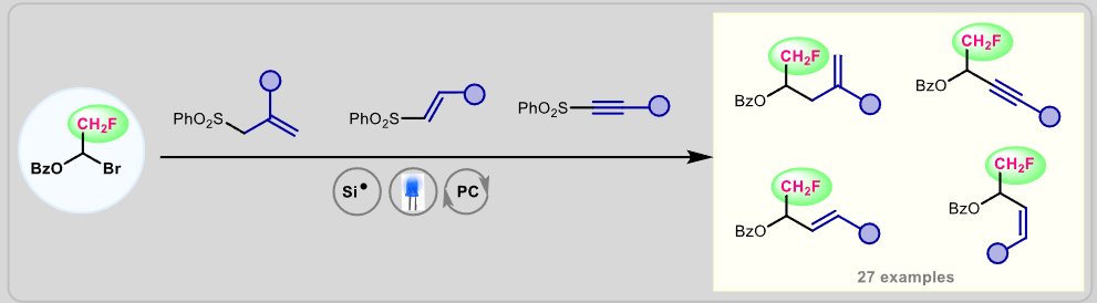 Check out our most recent work in ChemCatChem: Allylation,  Alkenylation and Alkynylation of Monofluoromethyl Ketyl Radical Enabled by Photoredox Halogen-Atom-Transfer👏📷…mistry-europe.onlinelibrary.wiley.com/doi/10.1002/cc…