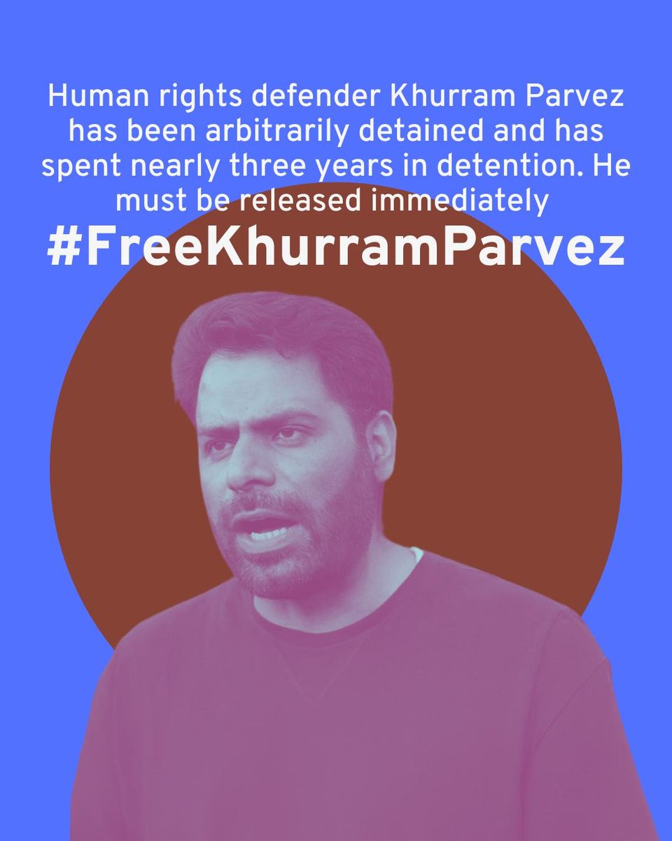 1/3 🇮🇳#India: On Nov.  22, it will be 3 years since #Kashmiri human rights defender Khurram Parvez was arbitrarily detained. He remains imprisoned on baseless charges. 
✊This week, international organisations stand united to demand his immediate release #FreeKhurramParvez