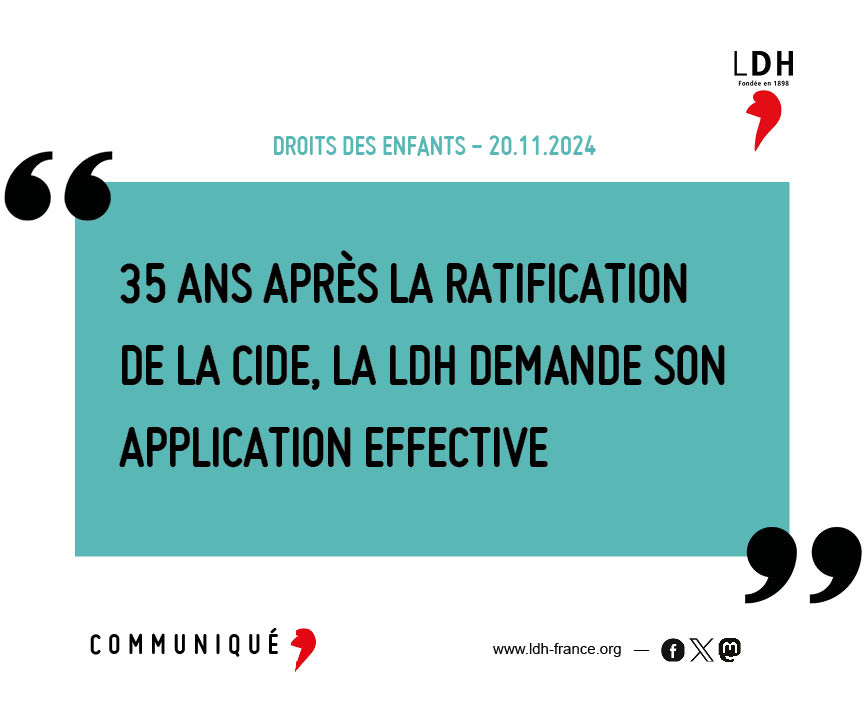 En France, un enfant meurt tous les 5 jours des suites de mauvais traitements. A l’occasion des 35 ans de l’adoption de la Convention internationale des droits de l’enfant #Cide, la #LDH demande son application pleine et entière pour tous les enfants.
ldh-france.org/35-ans-apres-s…