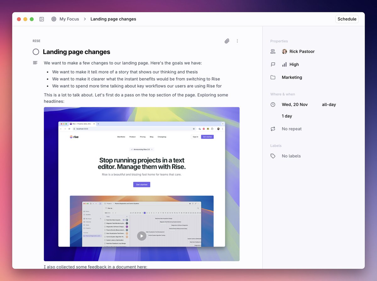 Next to a bunch of new formatting options we launched recently, you can now also use inline images and attachments in descriptions and comments in Rise