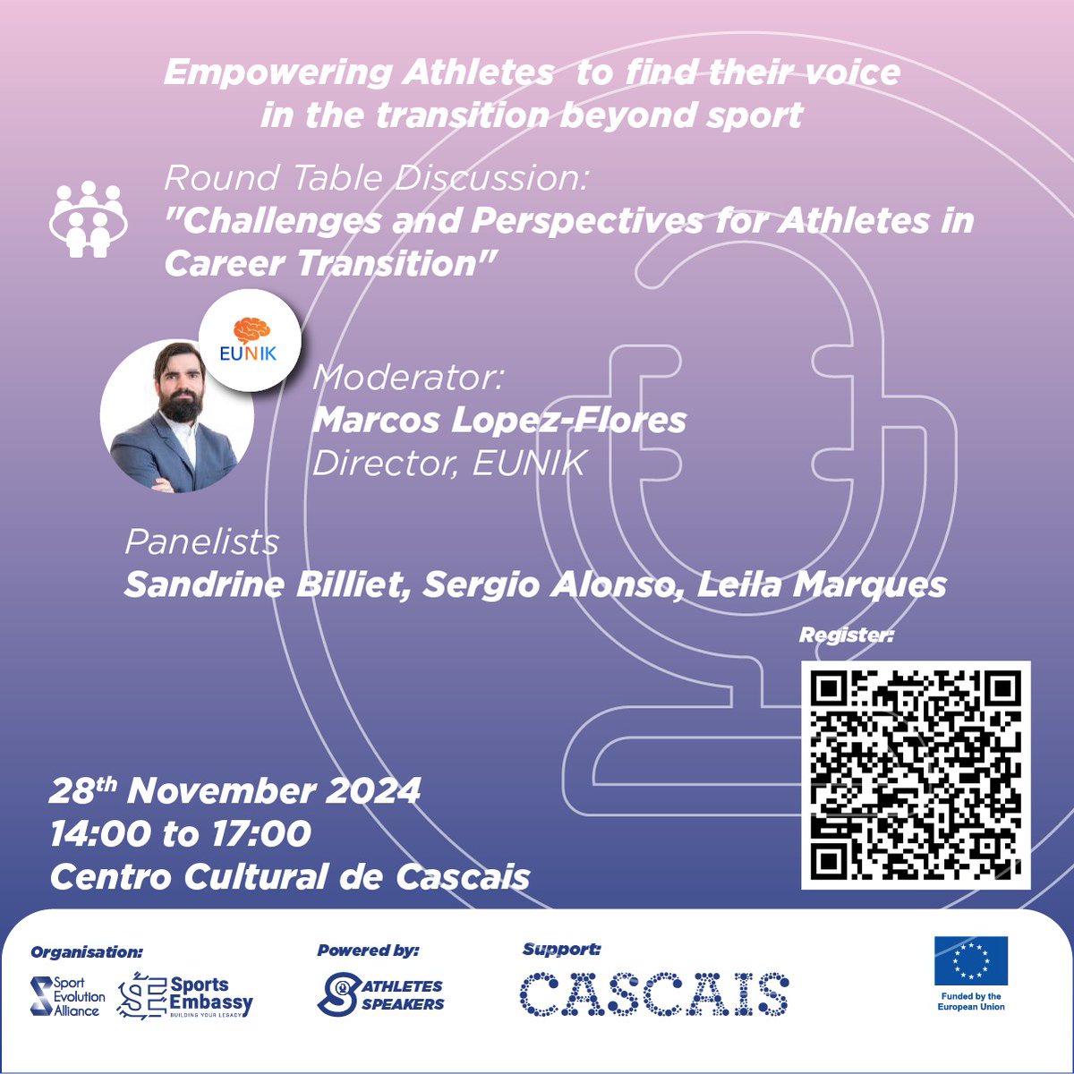 ONE WEEK TO GO!
Athletes Speakers Conference!
28th November, between 14h00 and 17h00
Centro Cultural de Cascais
Featuring the inspiring Marcos Lopez-Flores and the former Athletes Sandrine Billet, Sergio Alonso and Leila Marques.
Register Now!
