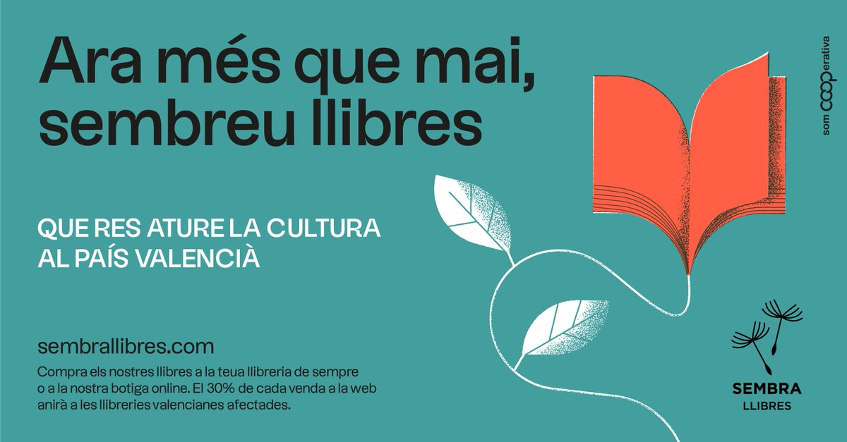 ARA MÉS QUE MAI

La nostra cooperativa viu un moment difícil a causa de la DANA. Si ens voleu ajudar, sembreu llibres a la vostra llibreria. A la nostra web, donarem el 30% a les llibreries valencianes afectades

Que res ature la cultura al País Valencià

sembrallibres.com