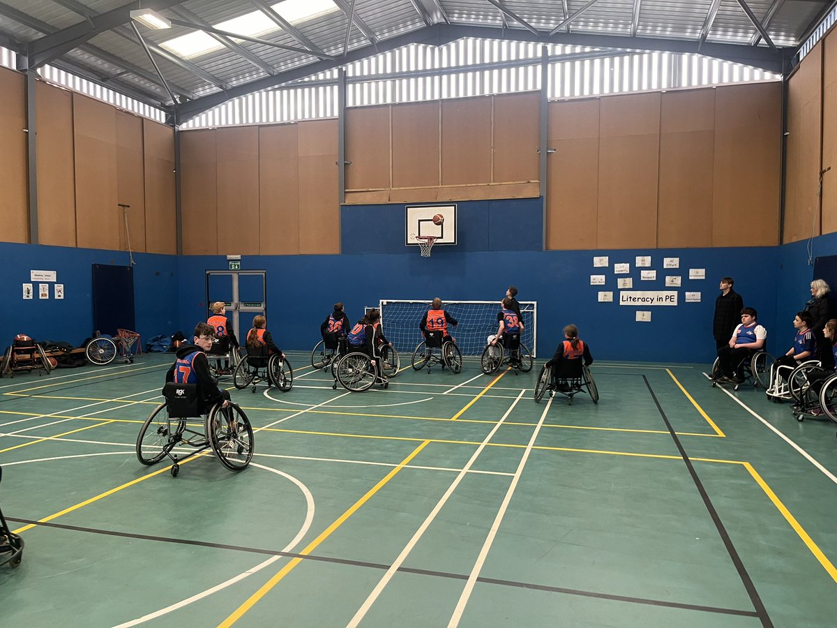 Wheelchair Basketball inter school event <a href="/MowbraySchool/">Mowbray School</a> v <a href="/bedalehigh/">Bedale High School</a>. It’s cold in here but the action is hot!!!! Great passing, intercepting now to work on getting the ball in the net!!!   Come on!!   🏀 🥶 🧊 🤩<a href="/bedalehigh/">Bedale High School</a>