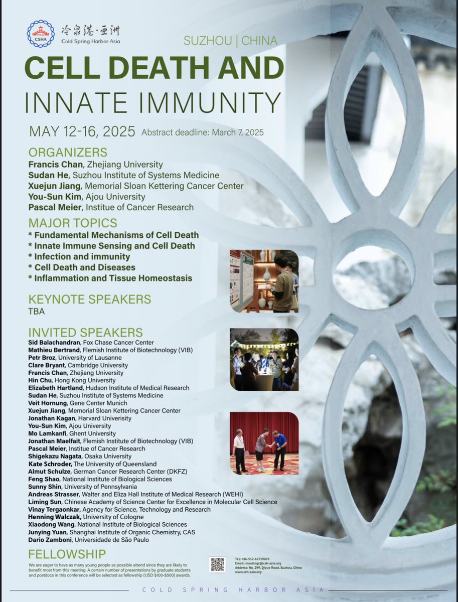 Cold Spring Harbor Asia on Cell Death and Innate Immunity next year.  See you in Suzhou, China!