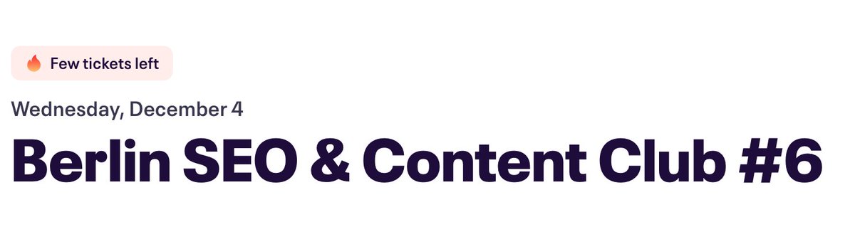 Excited to speak at the #Berlin #SEO &amp; #Content Club on Dec 4th! 🎤 Join us for insights, networking, and all things SEO.
🚨 Free tickets are still available, but they're going fast! Don't miss out: eventbrite.de/e/berlin-seo-c…  #SEO #ContentMarketing #BerlinMeetup