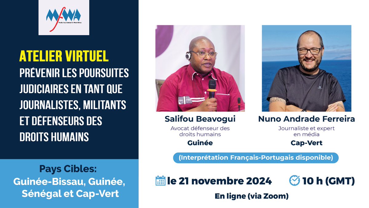 Comment mener ses activités en tant que journaliste ou activiste tout en évitant les poursuites judiciaires ? Inscrivez-vous à notre atelier virtuel pour en apprendre davantage: us06web.zoom.us/webinar/regist…
