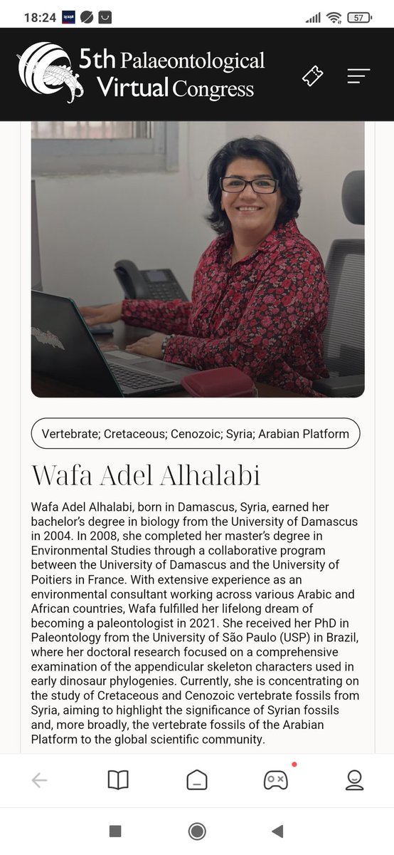 WhWafa's tweet image. I am truly honored to be a keynote speaker at the 5th Palaeontological Virtual Congress that will be held on March 10-25 2025, where I will give a talk about the advances in Syrian vertebrate paleontological research. palaeovc.org/keynote-speake…