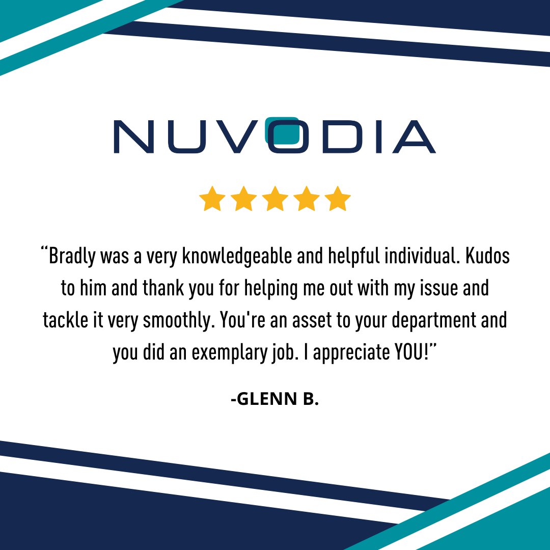 Nuvodia's tweet photo. Brad B., your commitment and expertise make a real difference. Thank you for your exceptional help! You’re such a fantastic part of this team.

#testimonial #teamwork https://t.co/ZVIpFbziBT