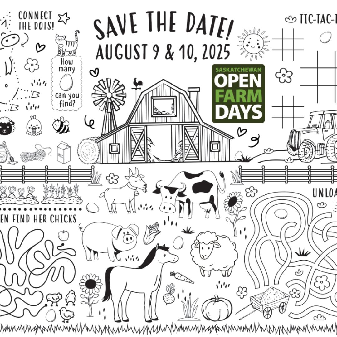 🖍️🎨 Save the date for Saskatchewan Open Farm Days on August 9 &amp; 10, 2025! Download our fun printable coloring and activity sheet to mark your calendar and get creative. Perfect for kids and adults alike! Start coloring today: skopenfarmdays.ca  #SKOpenFarmDays