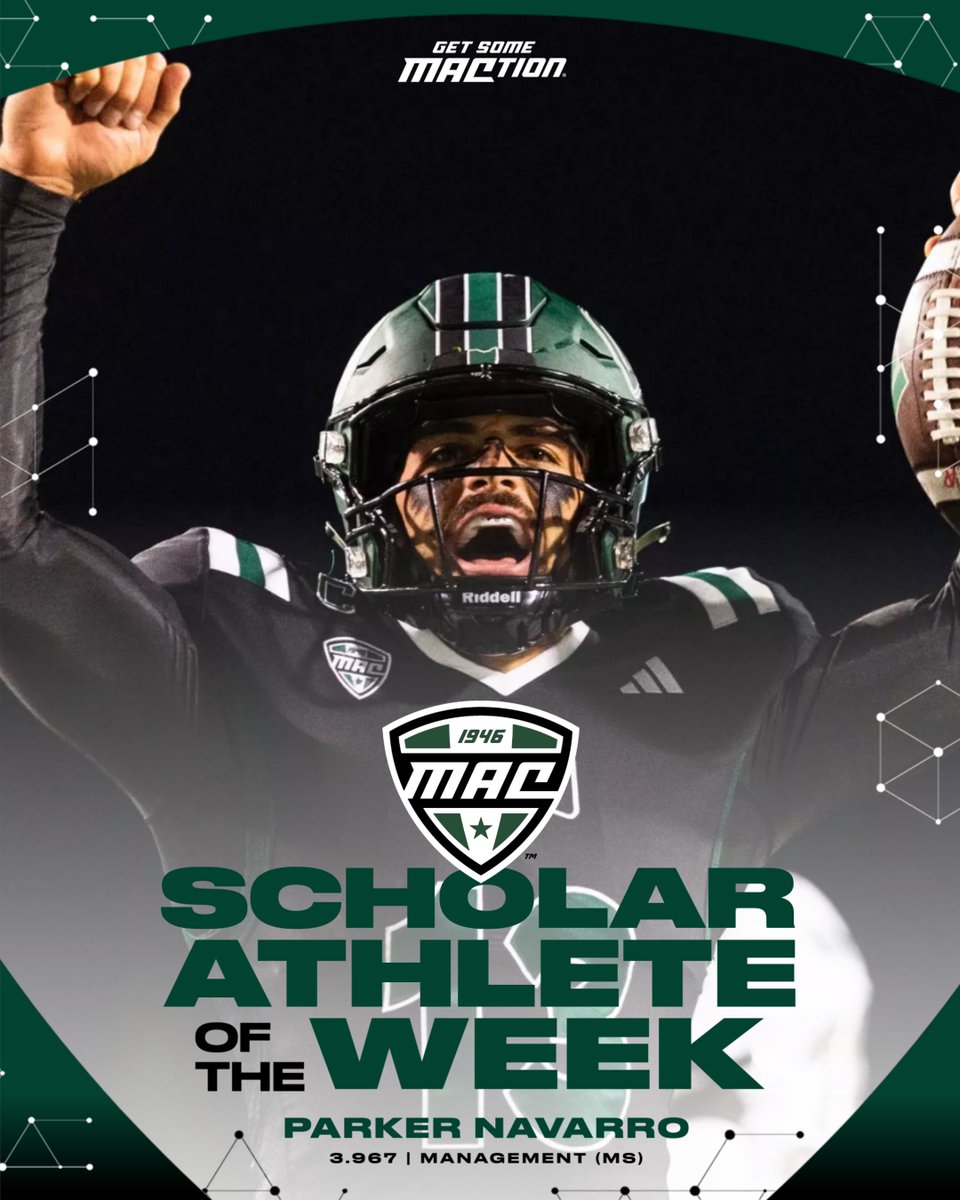 Parker Navarro
3.967 GPA
Management (MS)

Graduate student quarterback Parker Navarro had a career night as he led the Bobcats to a 35-10 victory over Eastern Michigan on Wednesday (Nov. 13). On the ground, Navarro was a force to be reckoned with, recording his third game this