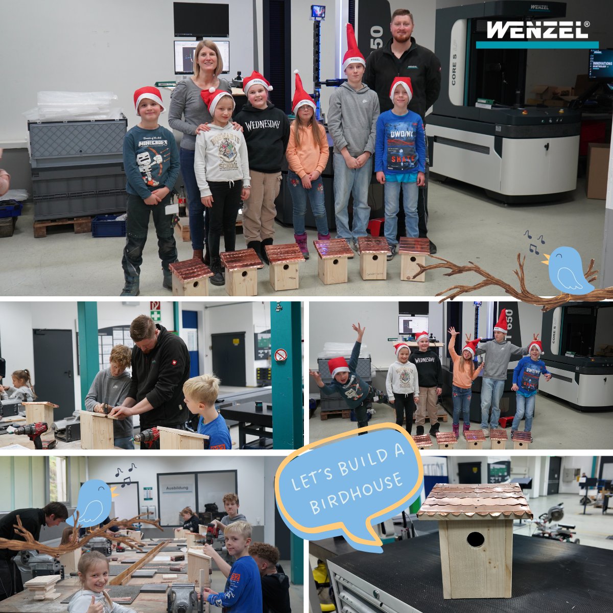 🎨👫 WENZEL traditionally offers childcare on the school-free Day of Prayer and Repentance. This year's programme was particularly heart-warming: the children built a beautiful birdhouse and got in the mood for the festivities by wearing Santa hats.
