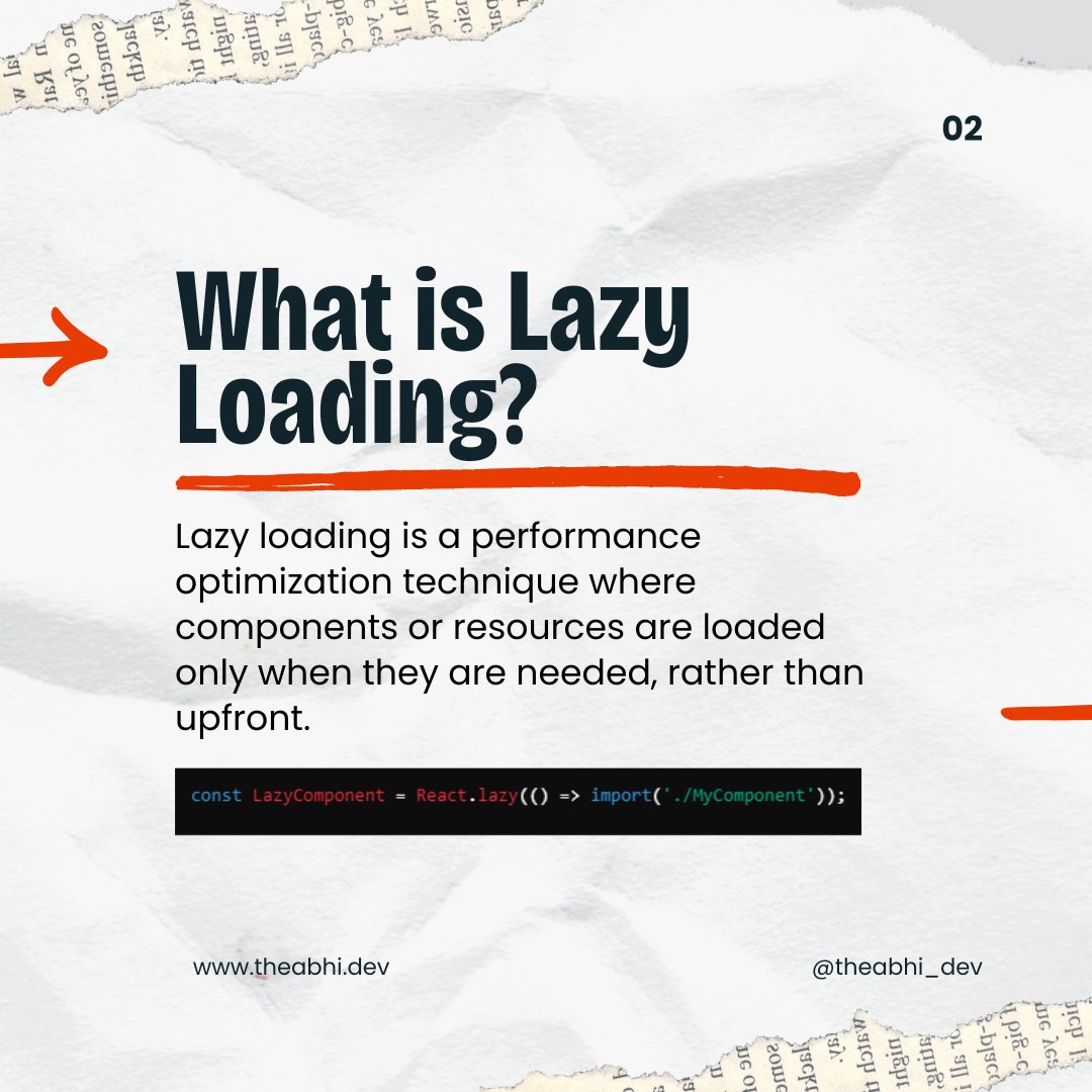 theabhi_dev's tweet image. Boost your app's performance with lazy loading and code splitting in React! 🚀 Learn how React.lazy and Suspense optimize your app for speed and efficiency. 💡 #ReactLazyLoading #ReactPerformance #MERNChallenge