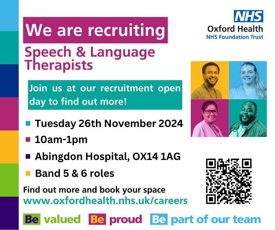 Join us at Abingdon Hospital on Tuesday 26th November between 10am and 1pm for our Speech &amp; Language Therapist Recruitment Open day. Explore exciting opportunities in Adult SLT and make a real difference in your local community.

💻 Book your ticket - loom.ly/RXTq7c8