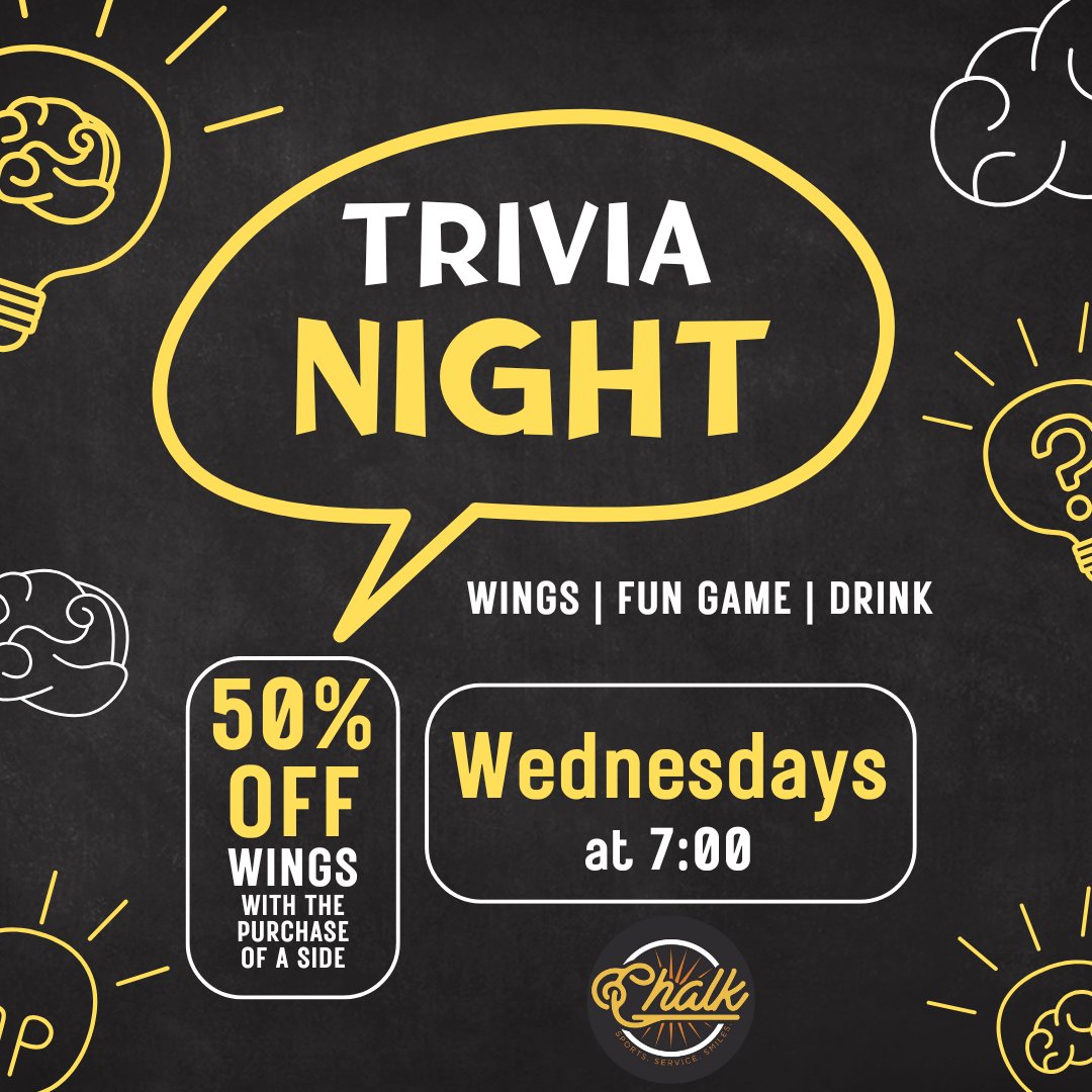 ChalkOKC's tweet photo. What goes better with #Thunder basketball and #Trivia  than half off Wings?🏀💡 https://t.co/gEmqGq3R0Y