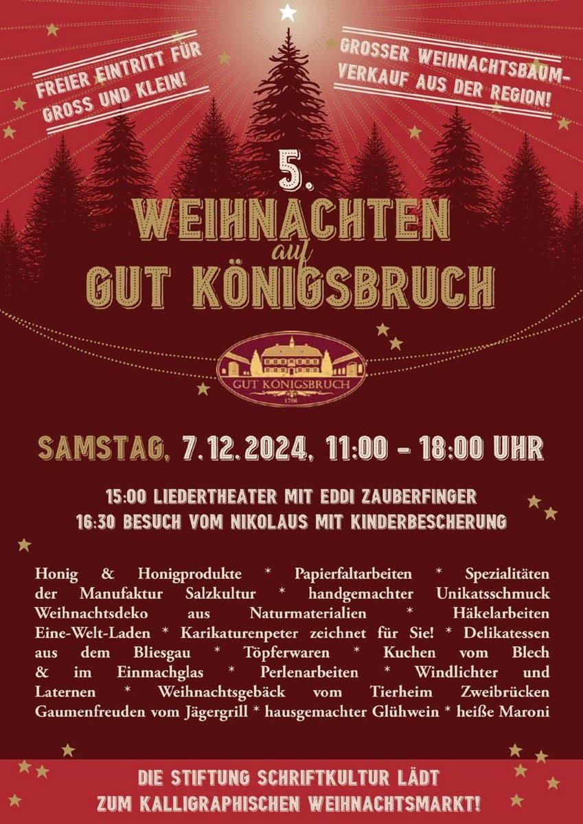 Kittycatcakes_'s tweet photo. Falls ihr aus der Saarland Region kommt, am 7.12. Wirds einen Stand mit Kuchen, Kaffee, Plätzchen etc. Von mir auf dem Weihnachtsmarkt Gut Königsbruch geben 😊❤️🎅
Ich werd leider nicht selbst vor Ort sein, weil Friendly Fire - aber vielleicht habt ihr Lust auf einen kleinen schönen Markt mit viel Handwerk, Selbstgemachtem und Nikolaus samt Schlitten für die Kinder um 16:30 😊