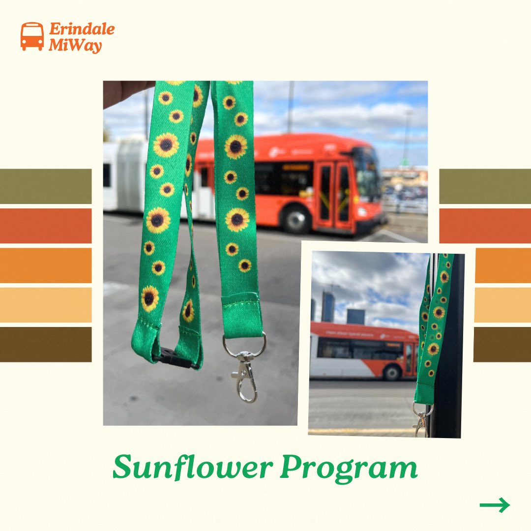ErindaleMiWay's tweet photo. MiWay has joined the Hidden Disabilities Sunflower Program to support riders with invisible disabilities.🌻 A sunflower lanyard signals to staff that extra patience or assistance may be needed. Transit more accessible and inclusive. 💛

@ErindaleSS @MiWayHelps #MiWayAmbassador https://t.co/iEcj0vZr2N