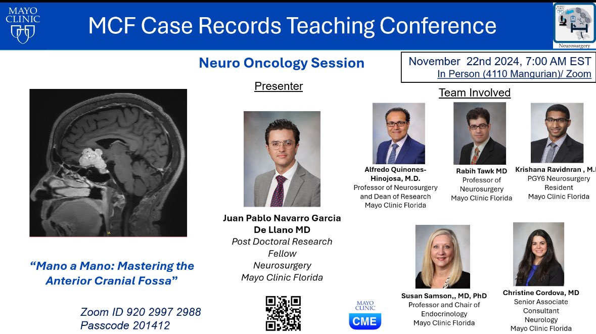 Manuela Aramburu Berckemeyer, MD (@manuelaab99) on Twitter photo Join us this Friday for MCF Case Records Teaching Conference! <a href="/jpnavarro_md/">Juan P. Navarro-Garcia de Llano, MD</a> will be presenting a very interesting case!
<a href="/DoctorQMd/">Dr. Alfredo QuiƱones-Hinojosa</a> <a href="/janhachmann/">Jan Hachmann MD MS MBA</a> <a href="/adrian_safa/">Adrian Safa M.D.</a> <a href="/lmichmd/">Loizos Michaelides, MD</a> <a href="/paosmeade/">Paola SuƔrez Meade, MD</a> <a href="/JEmilianoSG/">J. Emiliano Sanchez-Garavito M.D.</a> <a href="/MayoClinicNeuro/">Mayo Clinic Neuro</a> Join us this Friday for MCF Case Records Teaching Conference! <a href="/jpnavarro_md/">Juan P. Navarro-Garcia de Llano, MD</a> will be presenting a very interesting case!
<a href="/DoctorQMd/">Dr. Alfredo QuiƱones-Hinojosa</a> <a href="/janhachmann/">Jan Hachmann MD MS MBA</a> <a href="/adrian_safa/">Adrian Safa M.D.</a> <a href="/lmichmd/">Loizos Michaelides, MD</a> <a href="/paosmeade/">Paola SuƔrez Meade, MD</a> <a href="/JEmilianoSG/">J. Emiliano Sanchez-Garavito M.D.</a> <a href="/MayoClinicNeuro/">Mayo Clinic Neuro</a>