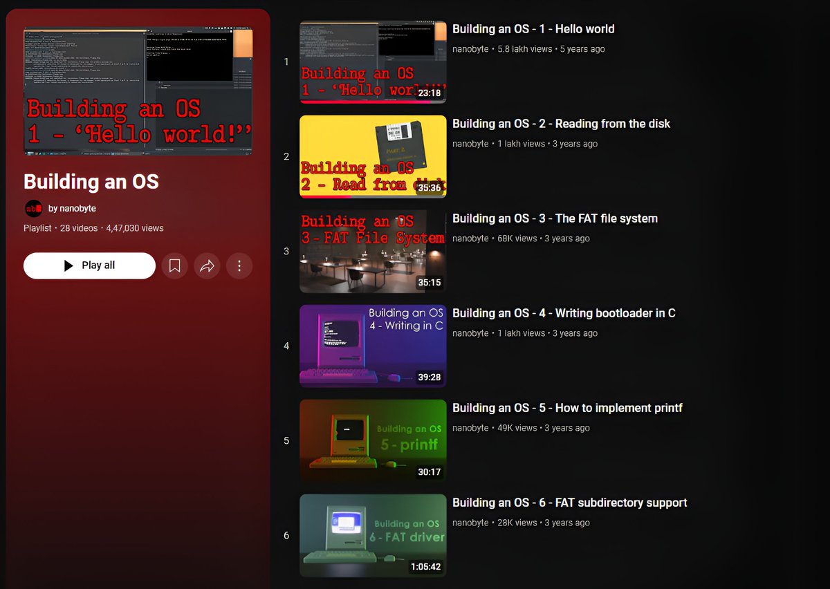 Abhishekcur's tweet image. Build your own Operating System from this playlist