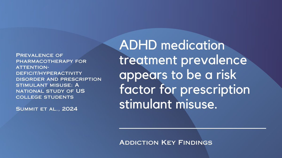 Addiction Journal (@addictionjrnl) on Twitter photo ADHD medication treatment prevalence appears to be a risk factor for prescription stimulant misuse. Read the full study by <a href="/alynnags/">alynna g. summit</a> <a href="/iusphb/">IU School of Public Health-Bloomington</a> and colleagues buff.ly/3YY2LW2 ADHD medication treatment prevalence appears to be a risk factor for prescription stimulant misuse. Read the full study by <a href="/alynnags/">alynna g. summit</a> <a href="/iusphb/">IU School of Public Health-Bloomington</a> and colleagues buff.ly/3YY2LW2