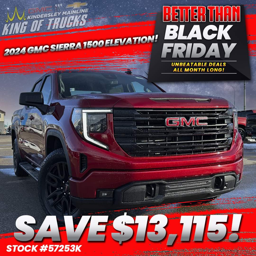 🚨 BETTER THAN BLACK FRIDAY DEAL OF THE DAY!! 🚨
Check out this #unbeatabledeal on now at #KindersleyKingOfTrucks! Stock #57253K is a 2024 GMC Sierra Elevation 1500 equipped with a 5.3L V8, 10-spd automatic transmission, auto 4x4, heated steering wheel, heated front seats,
