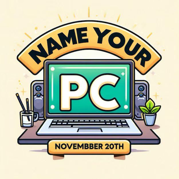 SweetuAbarna's tweet image. Happy Name Your PC Day! 🖥️
Give your trusty computer a name that reflects its personality or role in your life.
Whether it’s “CodeMaster,” “PixelPal,” or “Speedy,” naming your PC adds a personal touch to your tech companion.
What’s your PC’s new name?
#NameYourPCDay
#TechFun